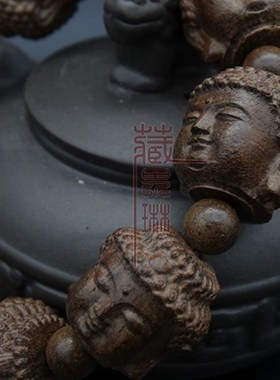 沉香皮黑木雕刻佛主头黑檀木佛珠手串手链念珠档位珠男款文玩饰品