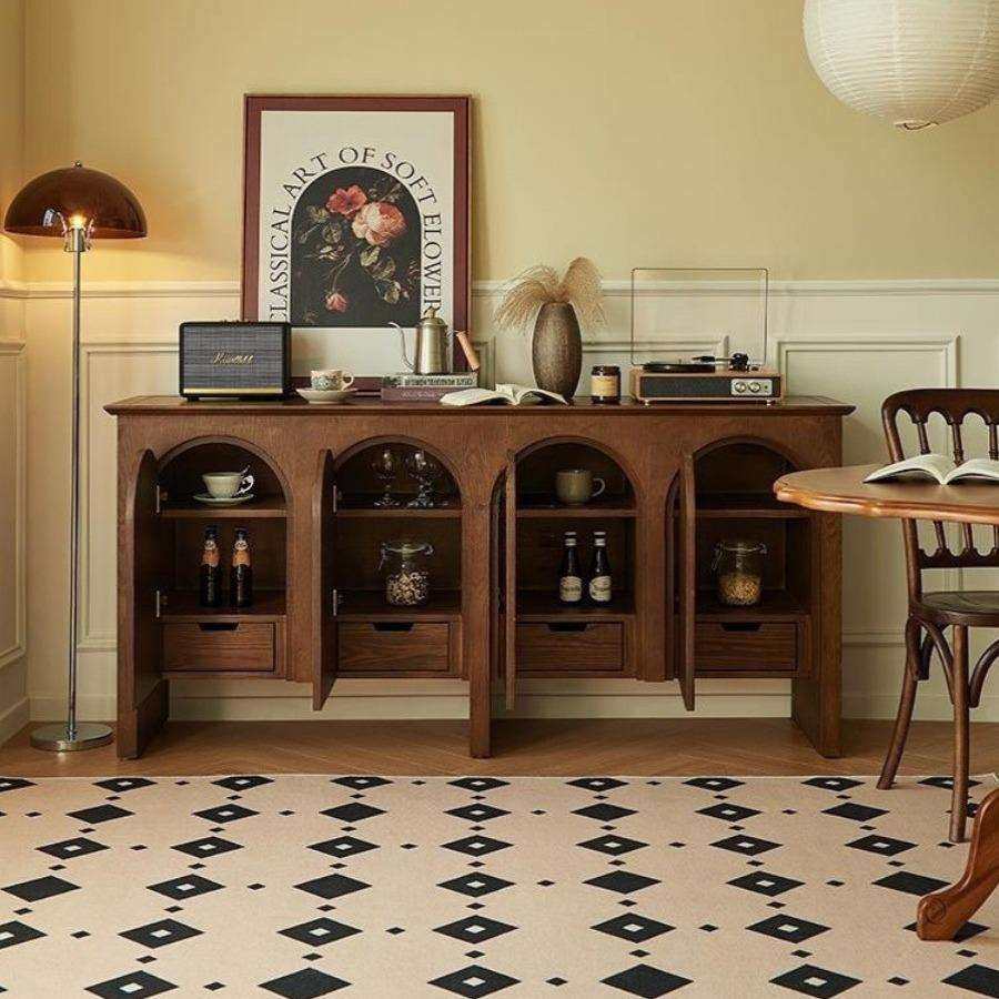 法式中古风拱形门实木餐边柜复古风家用储物收纳玄关柜客厅装饰柜,淘宝优惠券,粉丝福利购,淘宝优惠卷