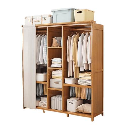 衣柜家用卧室收纳出租房用经济型简易组装拉帘布衣橱新款 - 图3