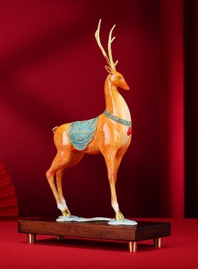 黄铜鹿摆件《青云直上鹿》中式家居饰品客厅办公室开业乔迁礼品