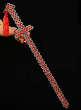 铜钱剑红绳编织五帝钱宝剑手工道具客厅办公室工艺品摆件壁挂挂件