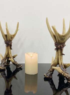 欧式复古鹿角烛台摆件树脂动物雕像跨境家居桌面蜡烛台装饰工艺品