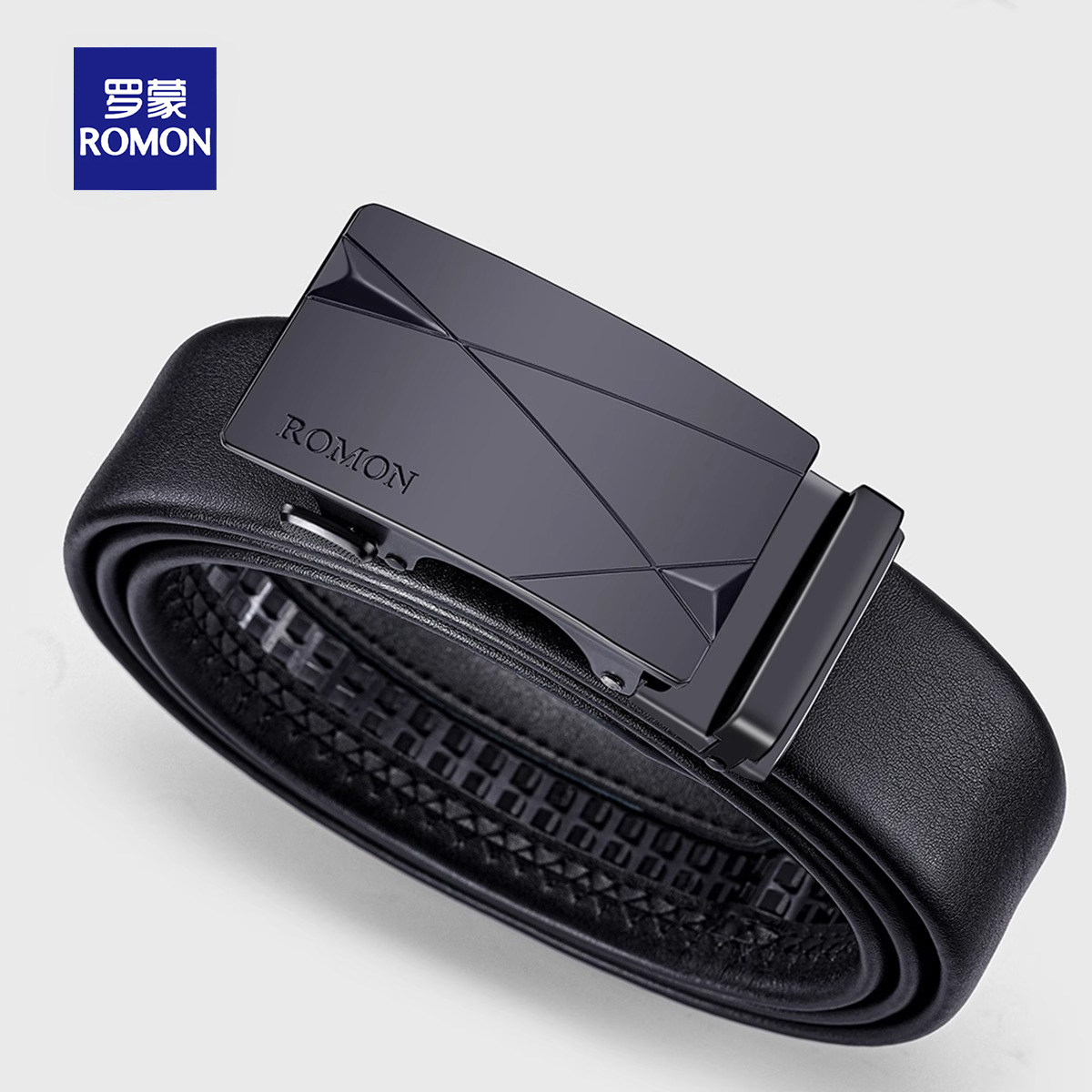 罗蒙男士真皮腰带牛皮自动扣皮带男款商务休闲黑色正品新款裤腰带