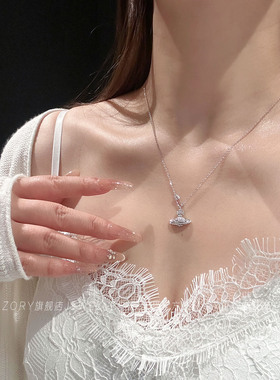 纯银别针土星项链女轻奢锁骨链