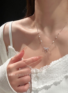 官方纯银蝴蝶结珍珠项链女轻奢