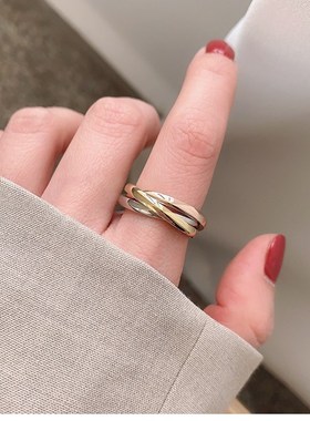 大码戒指女胖MM三环三色时尚个性加肥加大胖人粗手大号食指指环潮