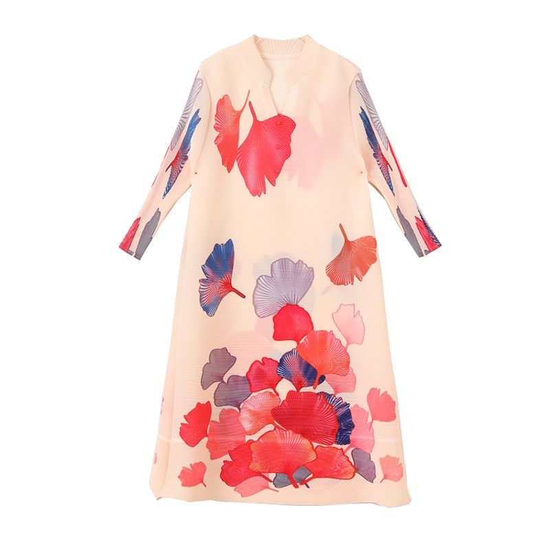 百褶高级感连衣裙女春季印花立领妈妈装A字裙盘扣改良褶皱旗袍裙,淘宝优惠券,粉丝福利购,淘宝优惠卷