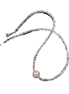 简约气质百搭几何碎银子方块珍珠项链女小众设计轻奢不规则锁骨链