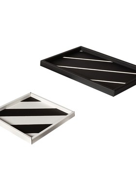 现代黑白色拼接方形皮质托盘餐厅玄关桌面收纳盘创意家居饰品摆盘