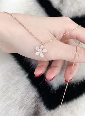 时尚简约幸运花瓣项链女小众设计气质锁骨链网红轻奢五花吊坠饰品