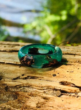 绿色夜空树脂戒指 情侣戒指套装 木质树脂首饰 环氧树脂戒指
