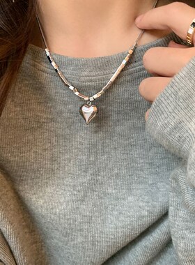 2022日韩新款百搭项链女环环相扣爱心项链小众高级设计轻奢项链