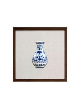 新中式实物画酒店书房餐厅立体青C花瓷陶瓷复古花挂画瓷板画装饰