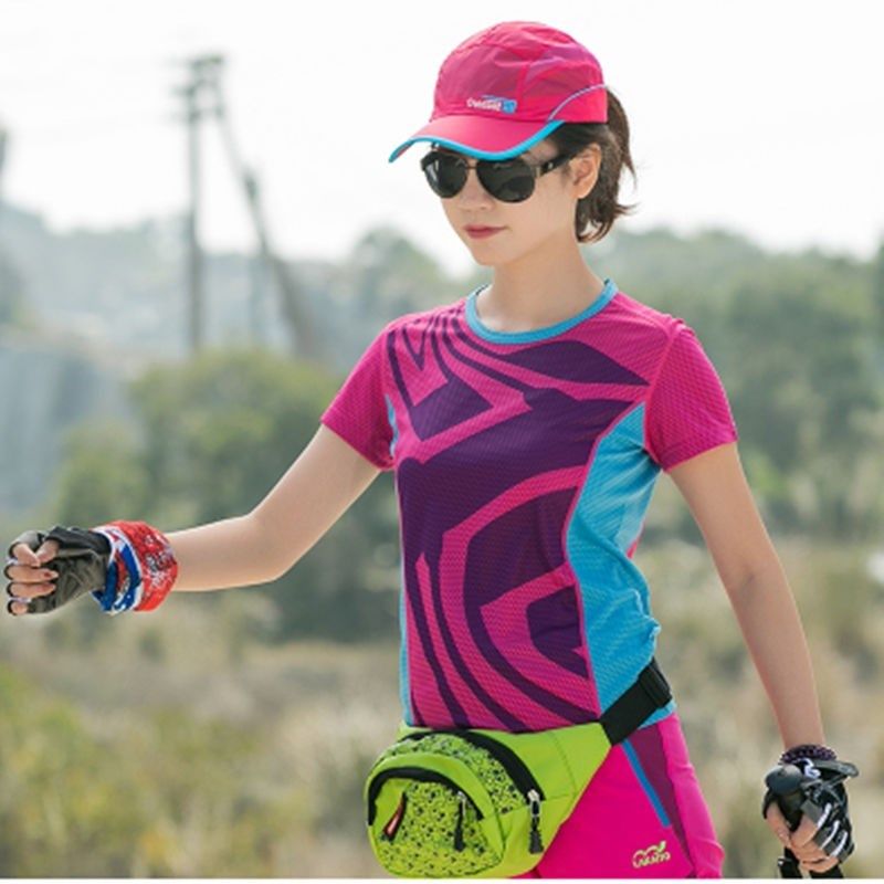 户外短袖速干衣女T恤女圆领修身显瘦拼色吸汗透气快干衣汗衫夏季,淘宝优惠券,粉丝福利购,淘宝优惠卷