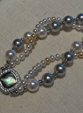 日韩双层叠戴珍珠项链女小众设计高级感颈链2024年新款爆款锁骨链