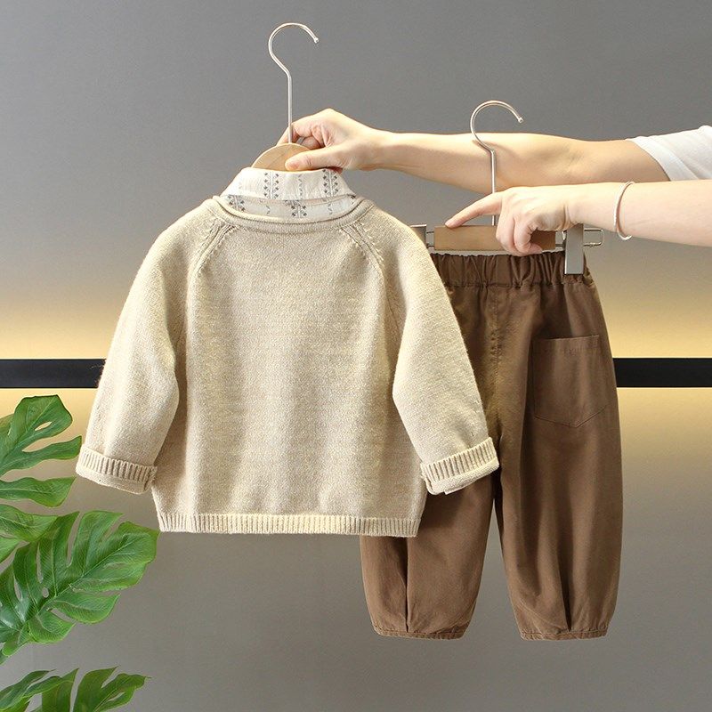 男童春秋季套装2024新款洋气儿童针织毛衣衬衫三件套男孩春装衣服,淘宝优惠券,粉丝福利购,淘宝优惠卷