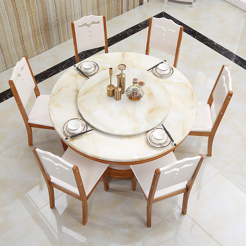 大理石餐桌椅人现代带转盘电磁炉家用圆形实木吃饭桌子,淘宝优惠券,粉丝福利购,淘宝优惠卷