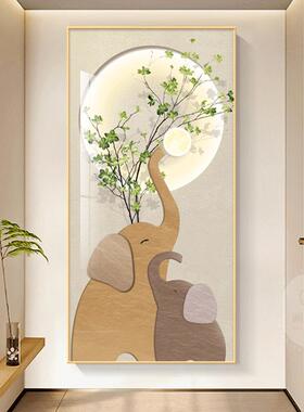 现代简约a大象入户玄关装饰画奶油风绿植走廊过道背景墙壁竖版挂