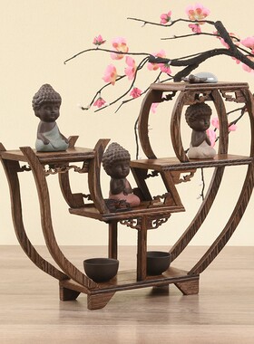 小型博古架实木中l式摆件鸡翅木多宝阁置物架紫砂壶红木雕展示架