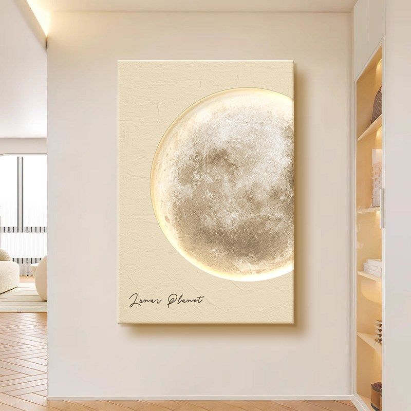 奶油风月球客厅沙发背景墙装饰画玄关过F道挂画氛围感灯画2025新,淘宝优惠券,粉丝福利购,淘宝优惠卷