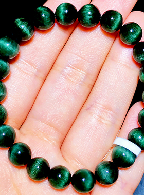 精品天然绿发晶手链男女士满发顺发猫眼幽灵水晶手串猫眼石板钛晶