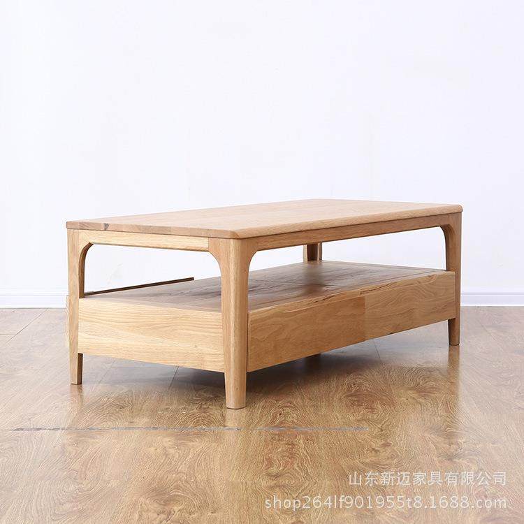 创意带抽屉欧式原木茶几双层客厅简易纯橡木茶水桌1.2米实木桌子 - 图1