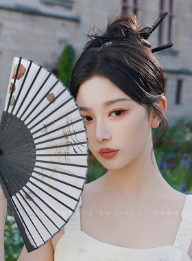 孔雪儿同款檀木发簪女新中式清冷发钗高级感簪子古风盘发钗子头饰