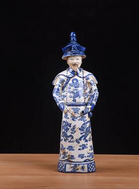 仿古陶瓷清代皇帝人物雕塑瓷器摆件康熙雍正乾隆清三代中国风礼品