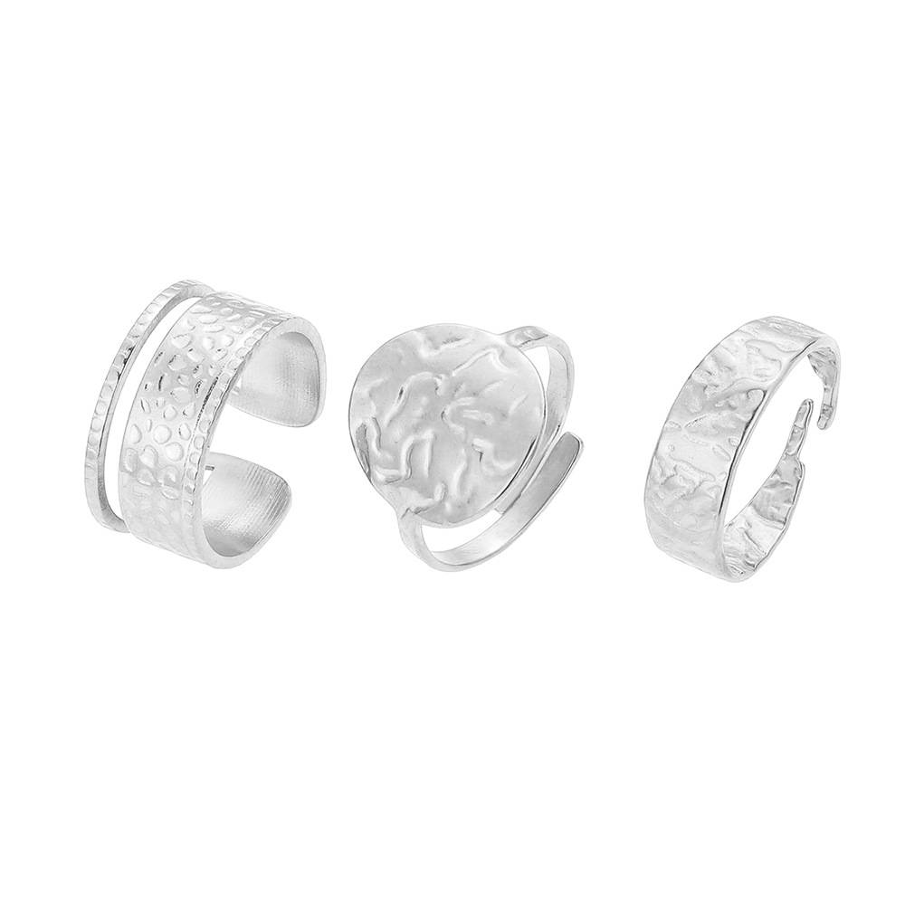Stainless steel cross-border niche punk geometric irregular open ring ladies set European and American retro hip-hop ring