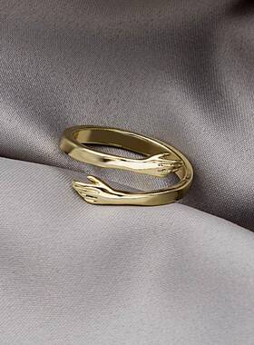 日韩创意浪漫双手拥抱戒指小众可爱复古跨境个性食指指环女