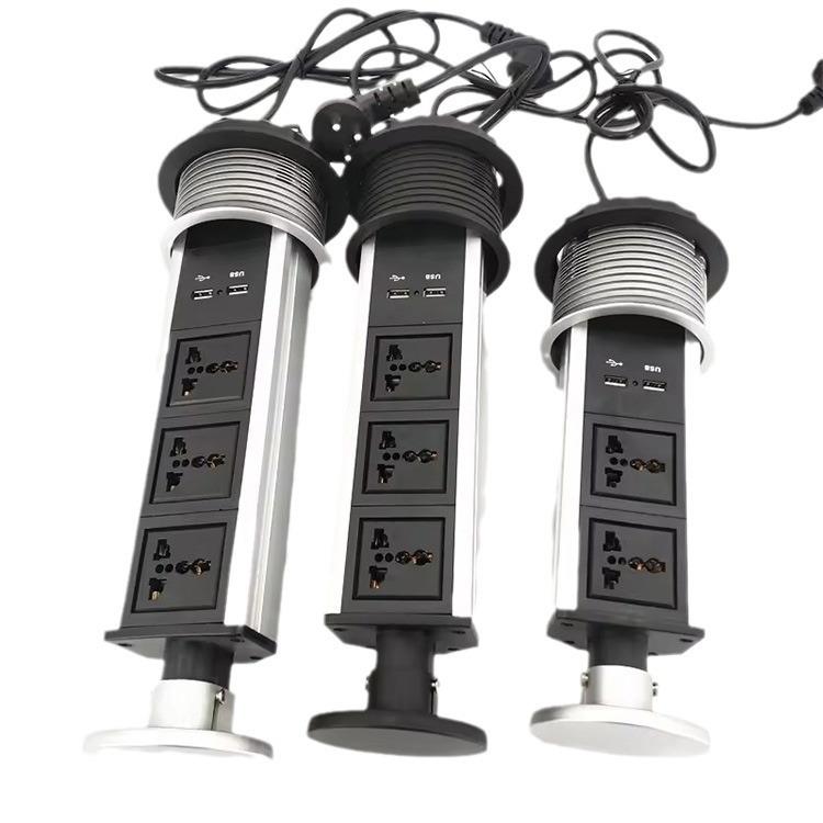 办公桌面提拉式升降插座隐藏暗装扒拉升降排插座多电源立体式插座 - 图2