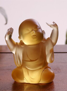 古法琉璃禅意小沙弥可爱小佛像办公室摆设创意小和尚家居摆件礼品