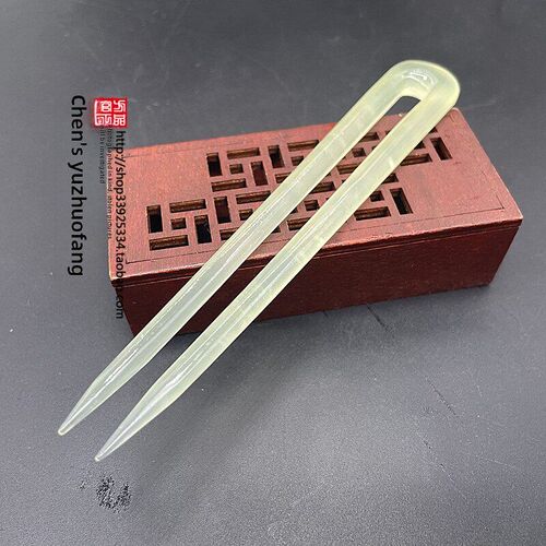冰种岫玉发簪U型簪子头饰发饰古风汉服配饰发簪子玉簪子发插玉叉 - 图0