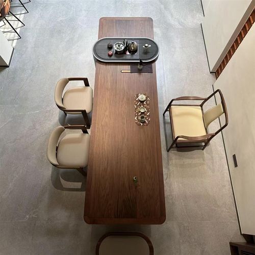 新中式实木茶桌椅组合禅意黑胡桃木茶台烧水一体泡茶桌办公室家具 - 图1