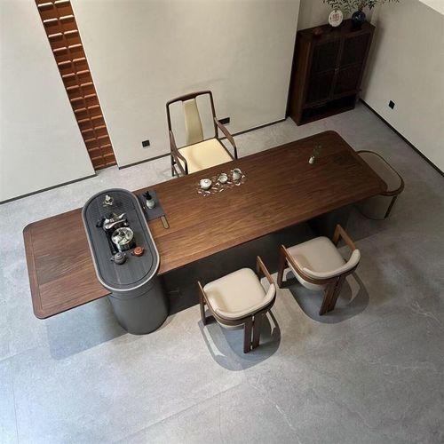 新中式实木茶桌椅组合禅意黑胡桃木茶台烧水一体泡茶桌办公室家具 - 图0