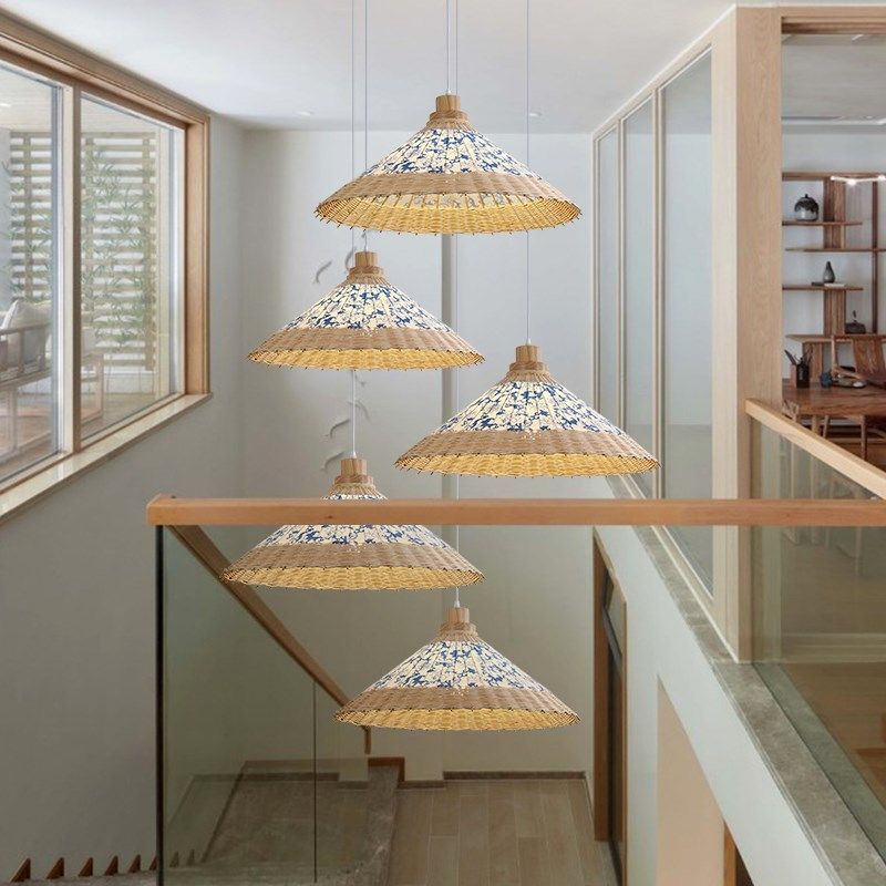伞形吊灯个性藤艺中国风餐厅民宿大堂楼梯组合灯新中式竹编雨伞灯,淘宝优惠券,粉丝福利购,淘宝优惠卷