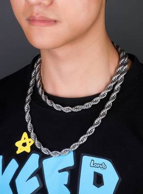 10MM钛钢麻花项链男士嘻哈百搭扭绳真空保色镀金项链跨境一件代发