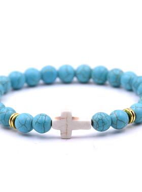 速卖通热销手链天然石手链 白色松石十字架手链多色可选