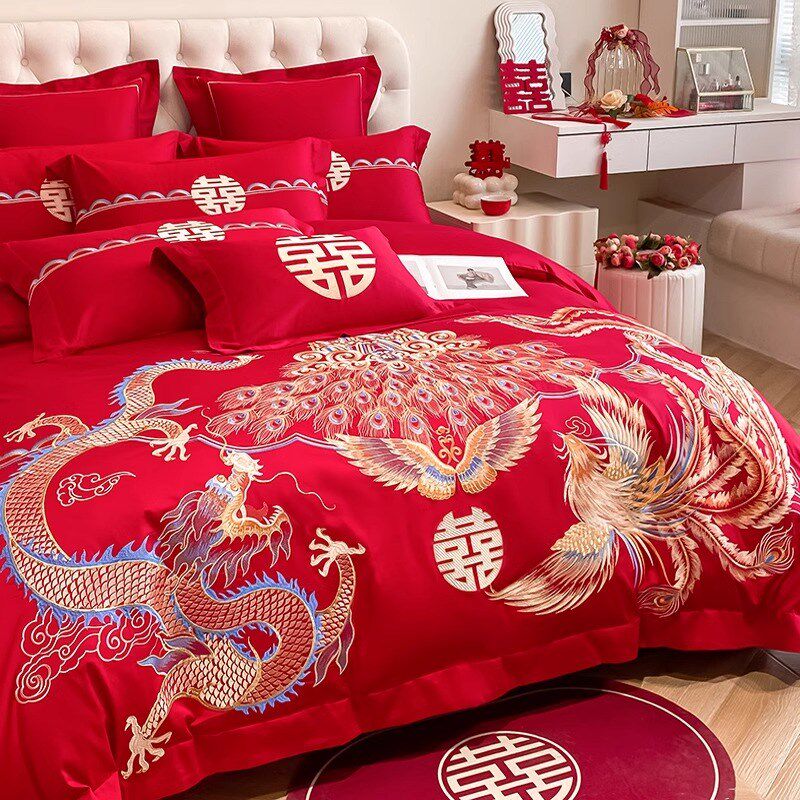 龙凤刺绣结婚四件套大红色新婚被套K婚庆床上用品婚房陪嫁,淘宝优惠券,粉丝福利购,淘宝优惠卷