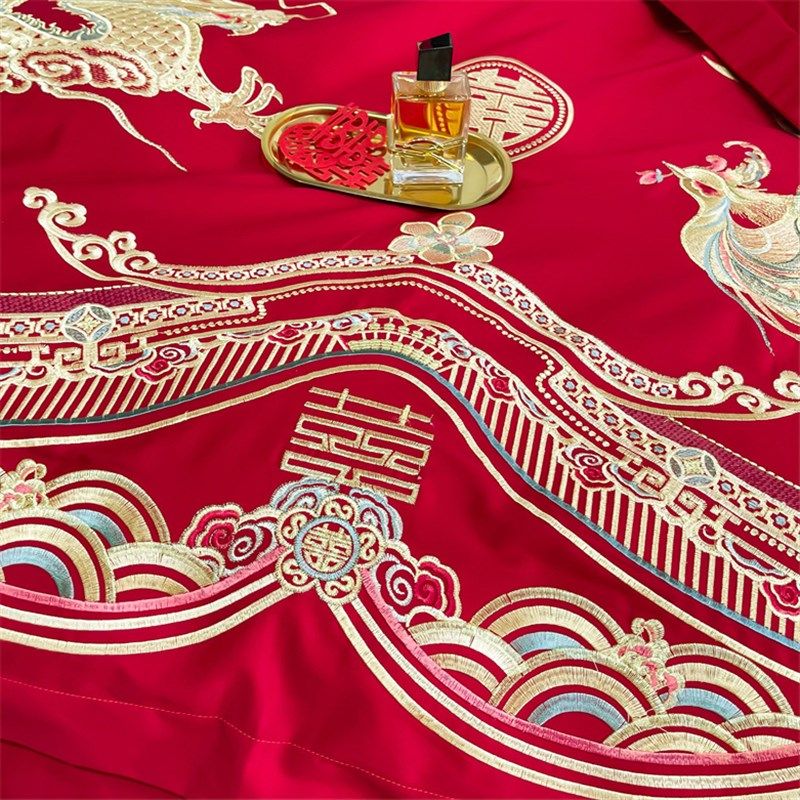 大红色结婚四件套全棉s刺绣婚庆床上用品床单被套龙凤呈祥,淘宝优惠券,粉丝福利购,淘宝优惠卷