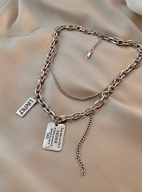 网红时尚简约钛钢项链个性嘻哈潮流气质吊坠冷淡风小众百搭锁骨链