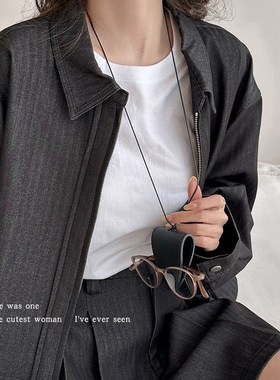 皮质脖挂磁吸长款防丢项链眼镜夹包包收纳神器吊坠配饰女毛衣链秋