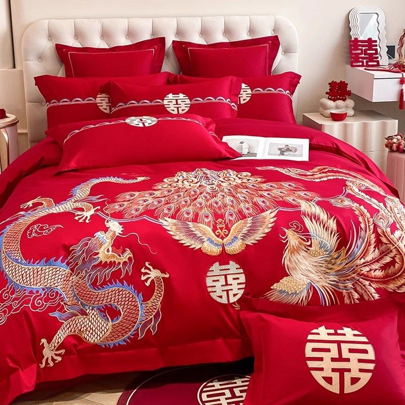龙凤刺绣结e婚四件套大红色新婚被套婚庆床上用品婚房陪嫁,淘宝优惠券,粉丝福利购,淘宝优惠卷
