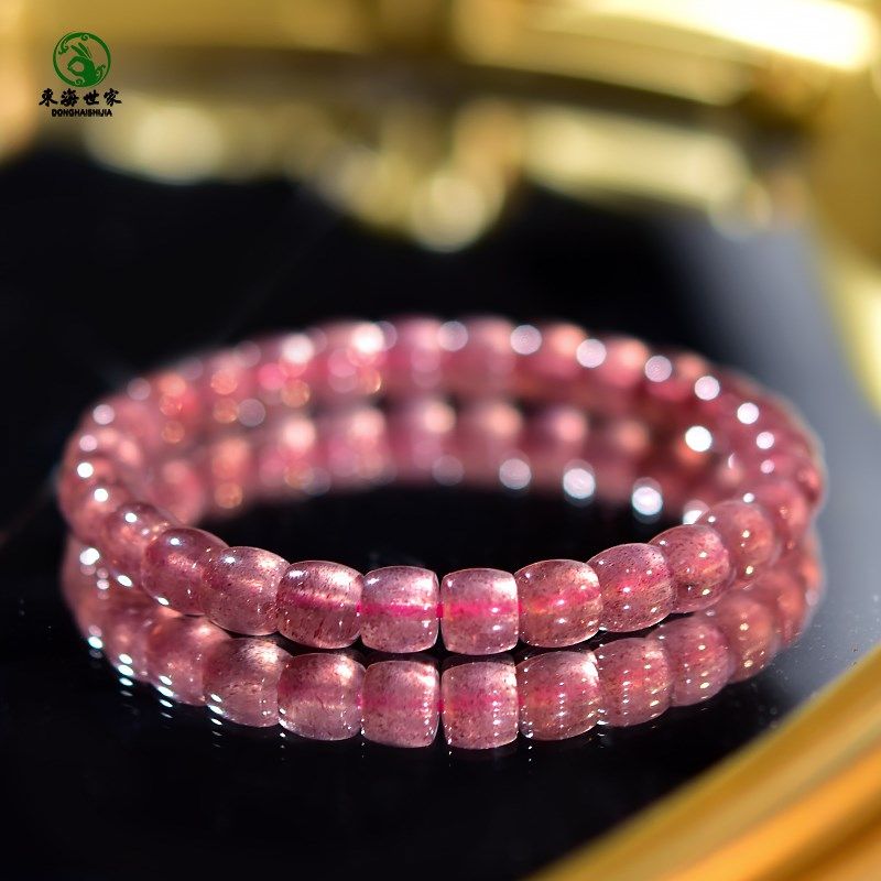 草莓晶手链女粉嫩草莓晶直切桶珠散珠子手镯小众轻奢闺蜜水晶手串,淘宝优惠券,粉丝福利购,淘宝优惠卷