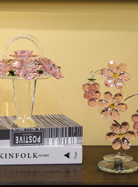 现代轻奢粉色水晶艺术工艺品摆件创意客厅酒柜家居软装装饰品礼品