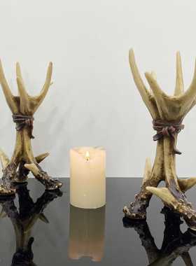 欧式复古鹿角烛台摆件树脂动物雕像跨境家居桌面蜡烛台装饰工艺品
