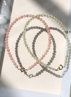 天然粉澳宝蛋白h石3 mm水晶切面细手链脚链招桃花手串14 K包金少