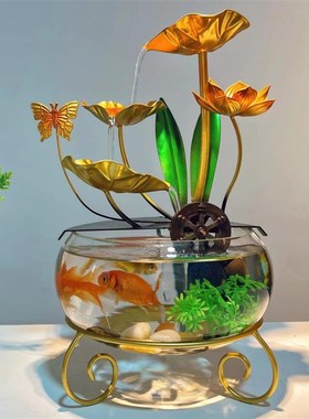室内水景观荷花流水摆件自动循环水办公室招财高档鱼缸客厅装饰品