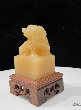 天然黄玉貔貅摆件刻字印新中式家居装F饰品客厅玄关开业送礼工艺