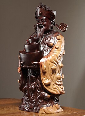黑檀木雕刻财神爷根雕摆件树根文财神工艺品家居店铺装饰开业送礼